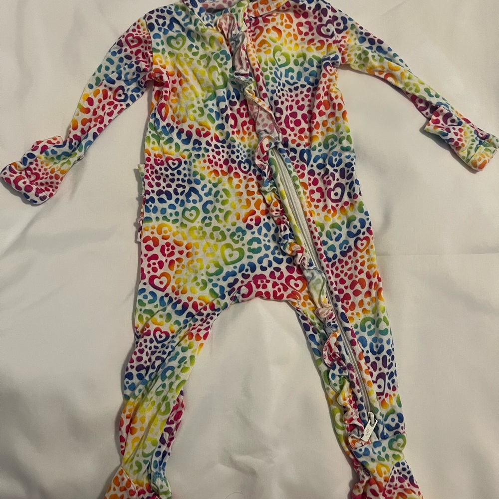 Posh Peanut x Lisa Frank rainbow cheetah footie sleeper pajamas